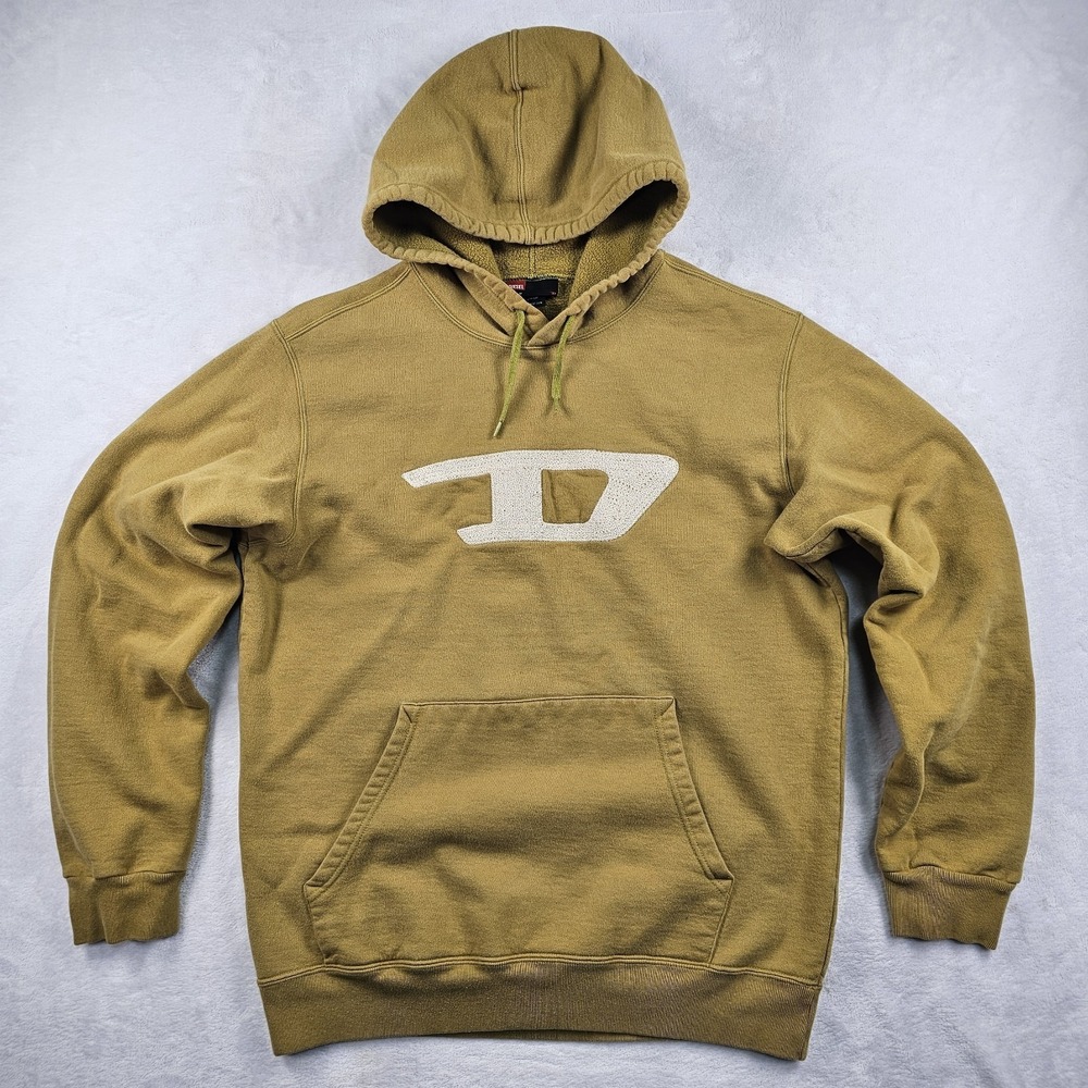 Vintage Diesel Hoodie Big Logo Gold White Mens M Embroidered Cotton Romania